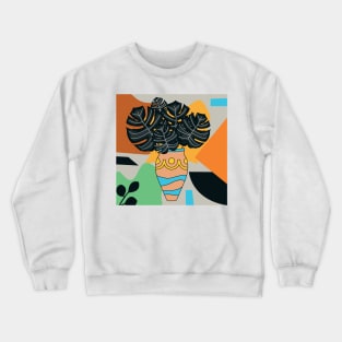 Abstract vase modern art black leaf branch with colored background, cute creative artwork Crewneck Sweatshirt